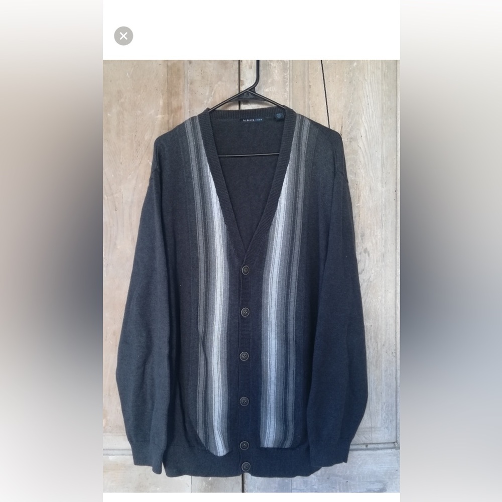 Gray Striped Cardigan Sweater